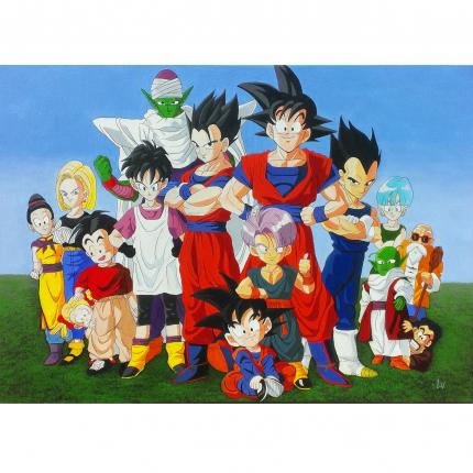 Fan Art/Manga Art Dragon Ball Z, La bande à Goku, Peinture Acrylique sur toile 50x70cm.
