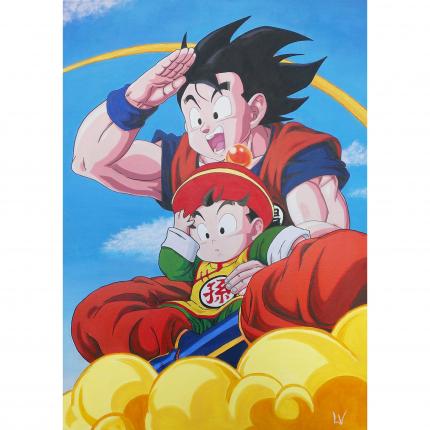 Goku et Gohan sur Kinto 70x50cm, Acrylique sur toile.