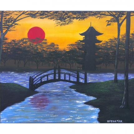 Le temple Japonais, Peinture Acrylique, 54x65cm.