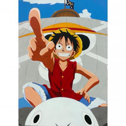 Luffy/Cap sur l aventure, Peinture Acrylique sur toile 70x50cm.