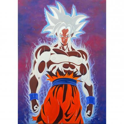 Goku Ultra Instinct White, Peinture acrylique 70x50cm.