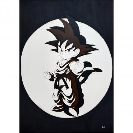 Songoku enfant noir et blanc, Peinture acrylique sur toile