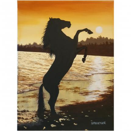 Sunset horse, Peinture Acrylique sur toile 40x30cm.